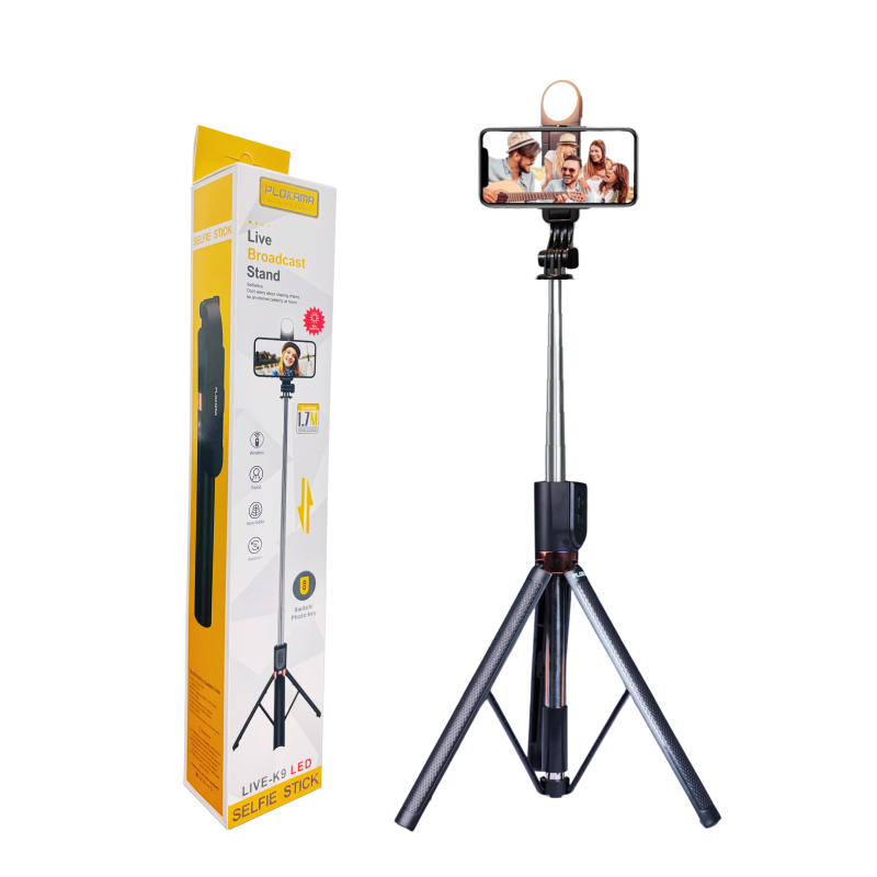 Plokama K9  Selfie Stick Tripod LED Selfie Stick Tripod ৫ ফিট ৭ ইঞ্চি