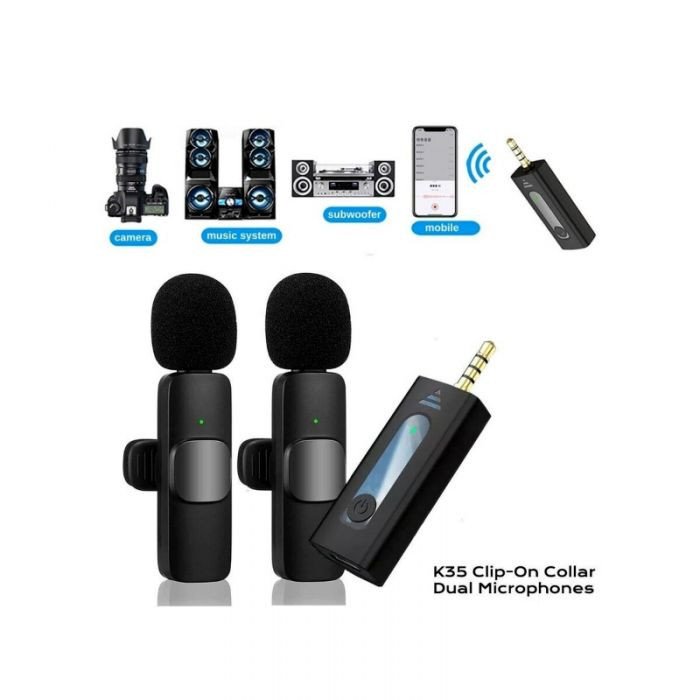 K35 Dual Wireless Microphone For 3.5mm Supported Devices