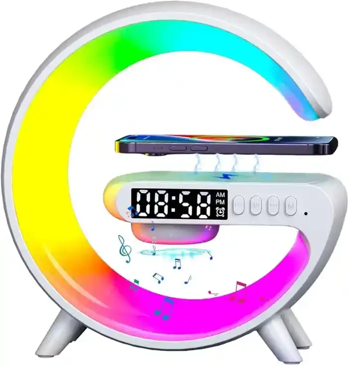 G63 Atmosphere Light Wireless Charger Bluetooth Speaker With RGB Light Clock Sunrise Wake-Up Light